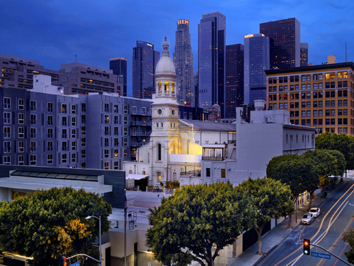 city buildings at dusk