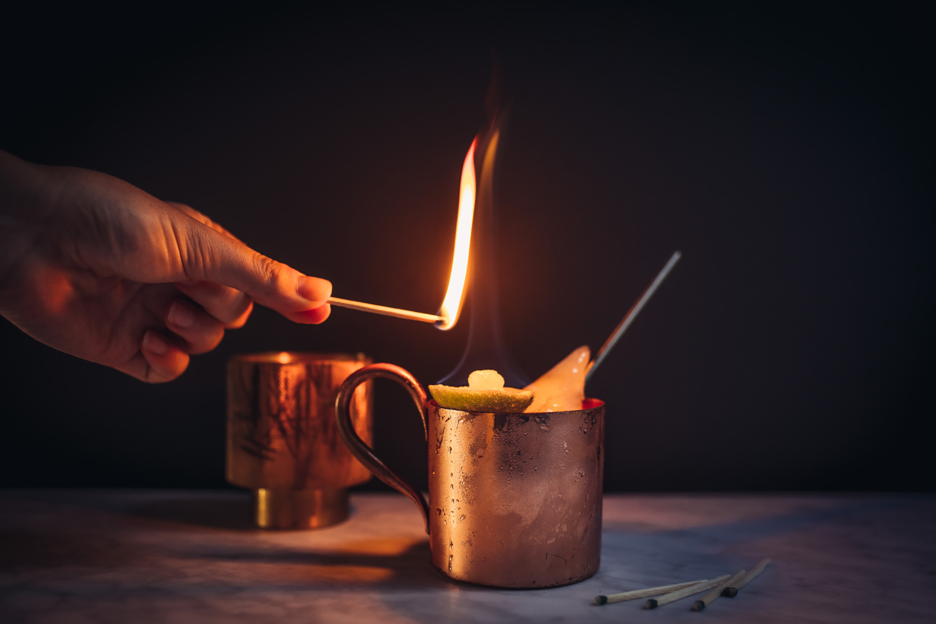 cocktail in cup on fire