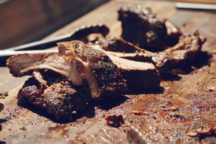 ribs cut up on wood board