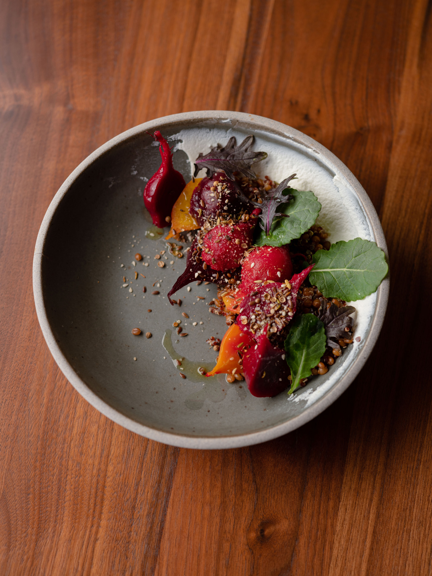 beets with cheese on brown table