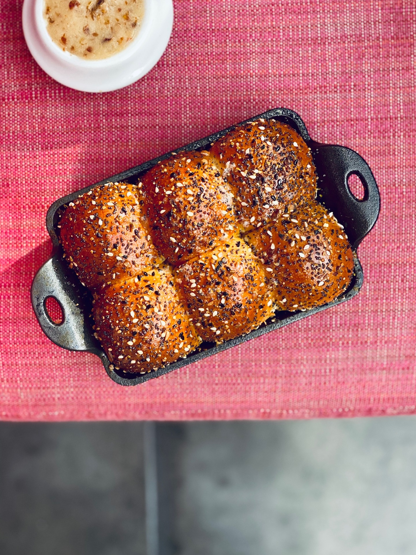 Parker house rolls on a pink banquet