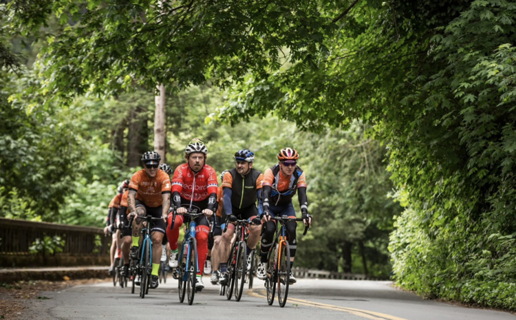 chefs cycling with greenery surrounding