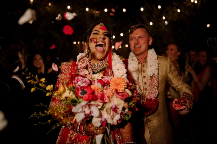 bride and groom celebrating