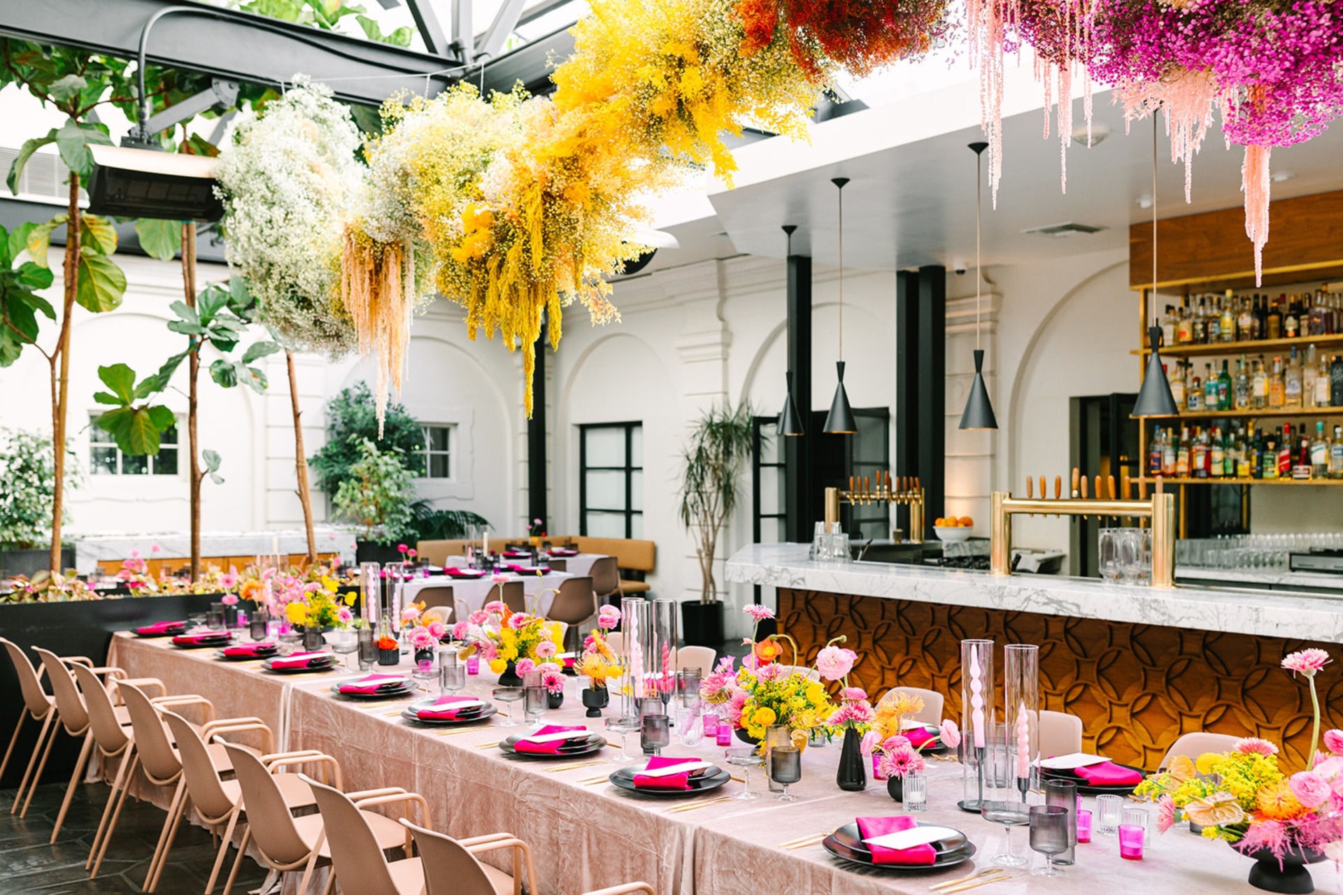 colorful wedding details in redbird main dining room