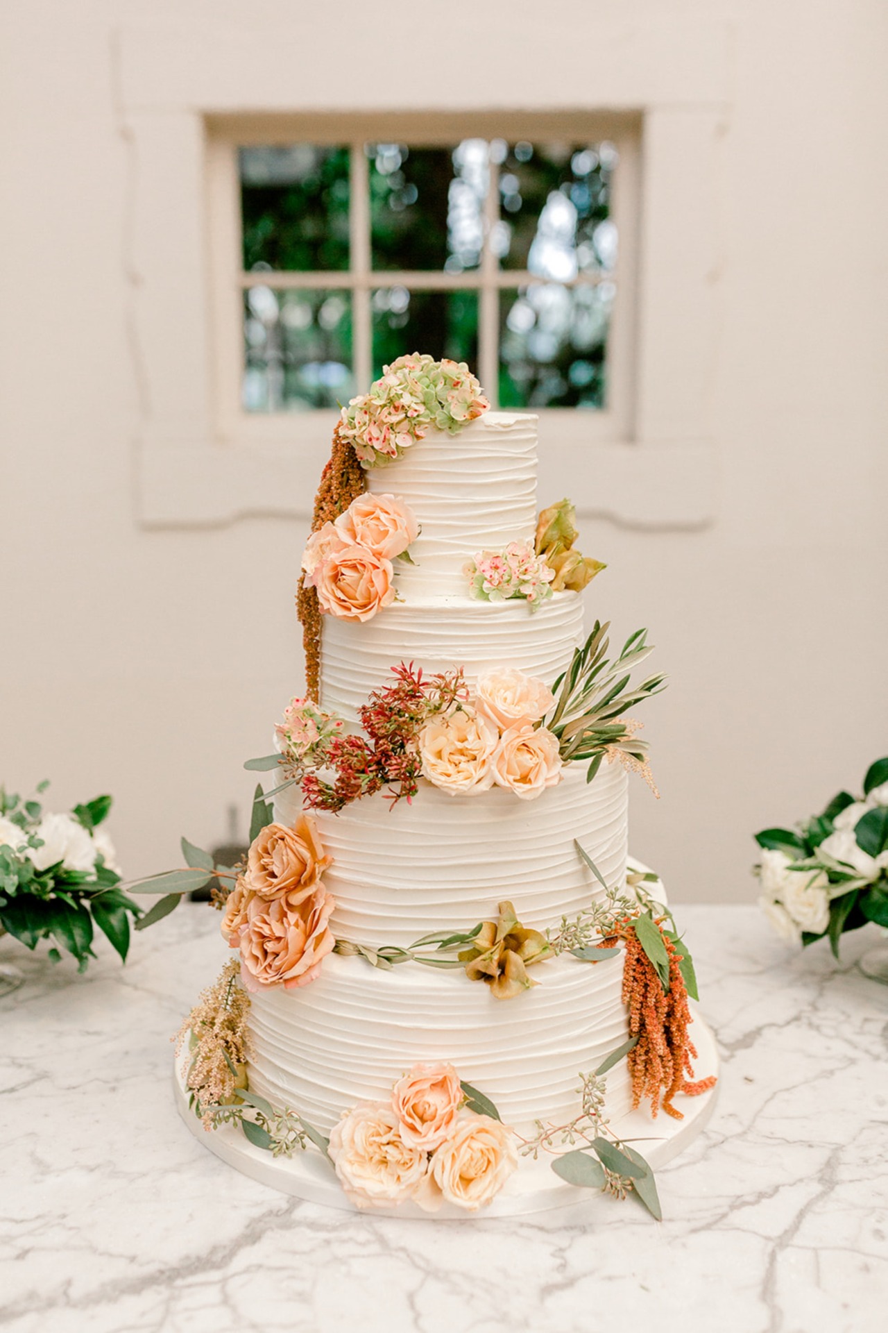 wedding cake on marble counter