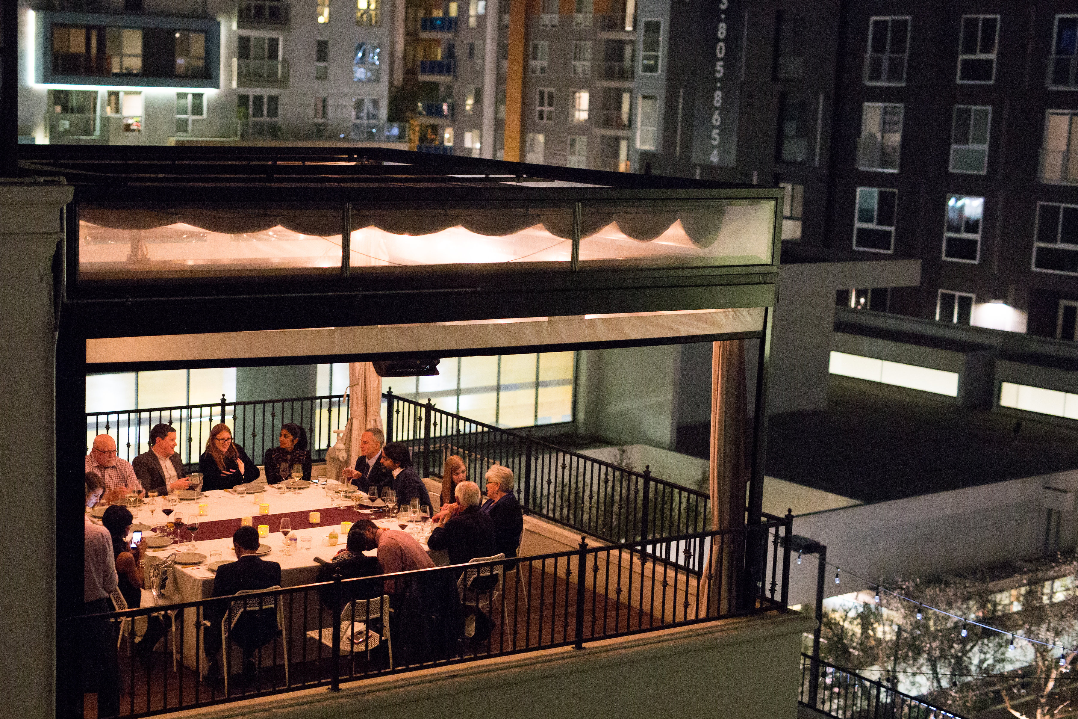A rooftop view of the Redbird private dining balcony