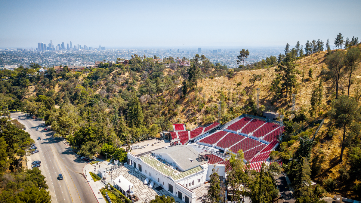 aerial shot of the greek theatre in L.A.