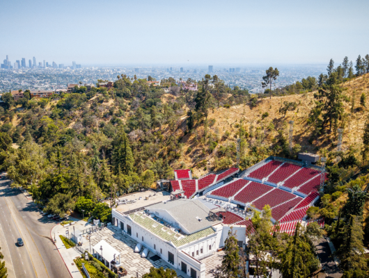aerial shot of the greek theatre in L.A.