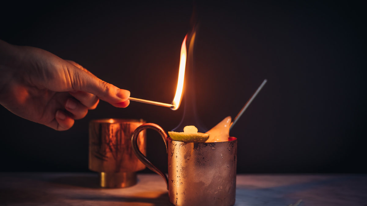 cocktail in cup on fire
