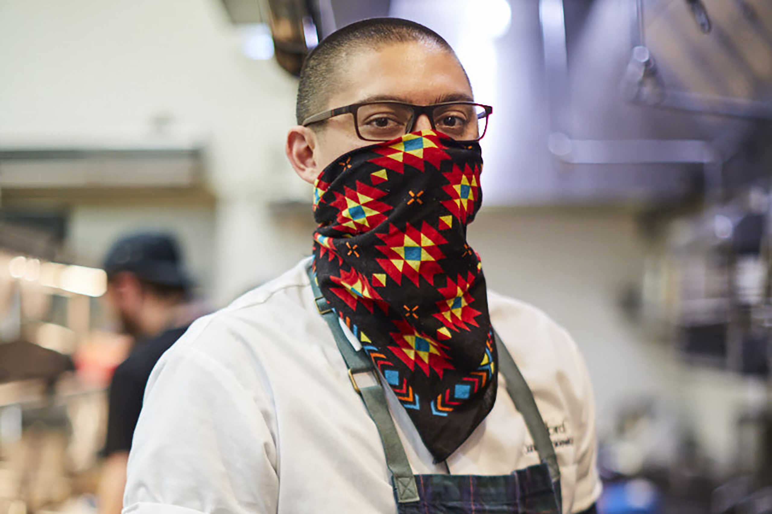 Redbird Sous Chef with colorful bandana in red, yellow, green