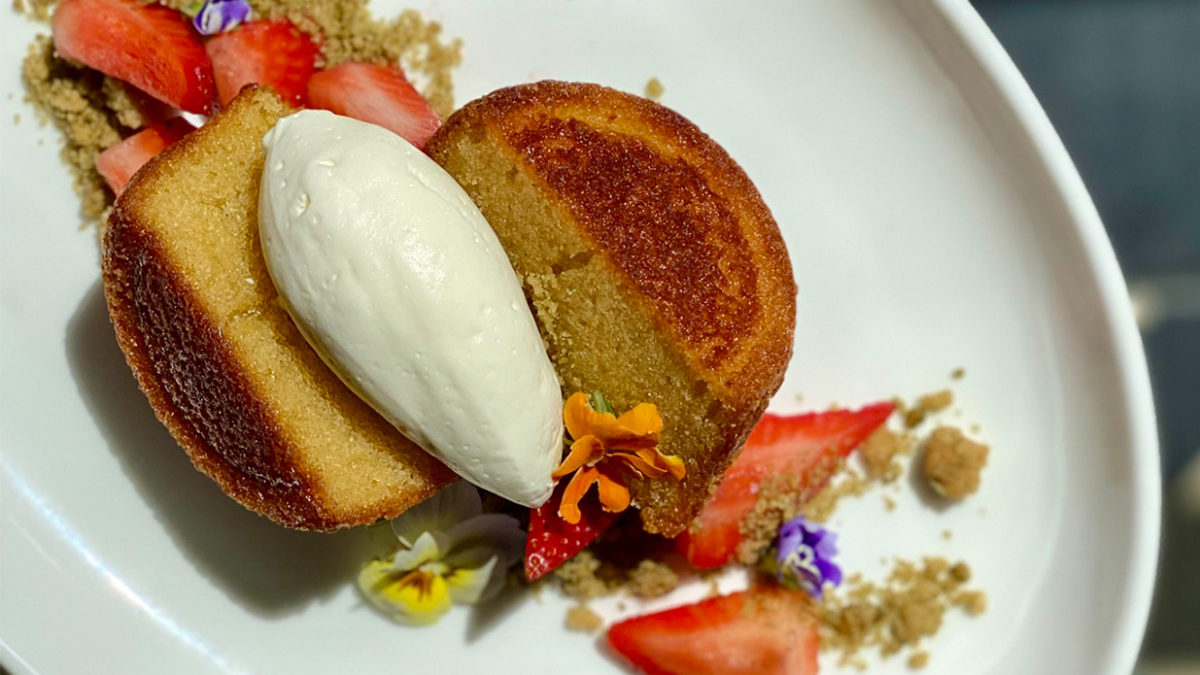 olive oil cake with strawberries