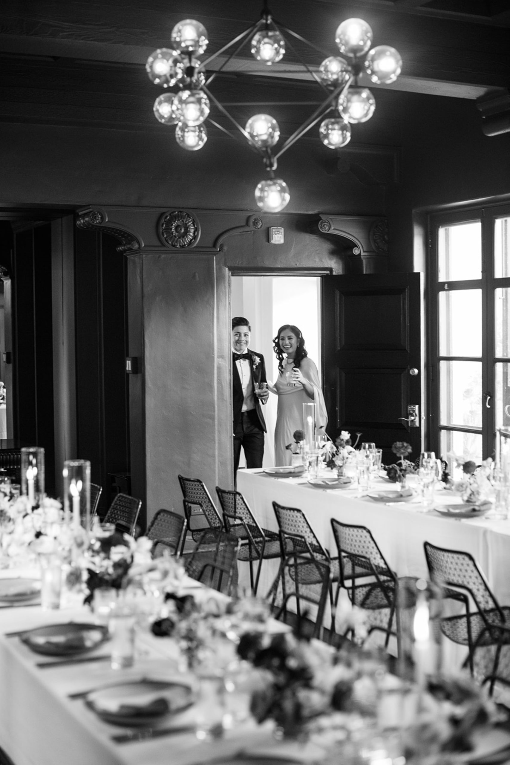 couple first look at their wedding party room