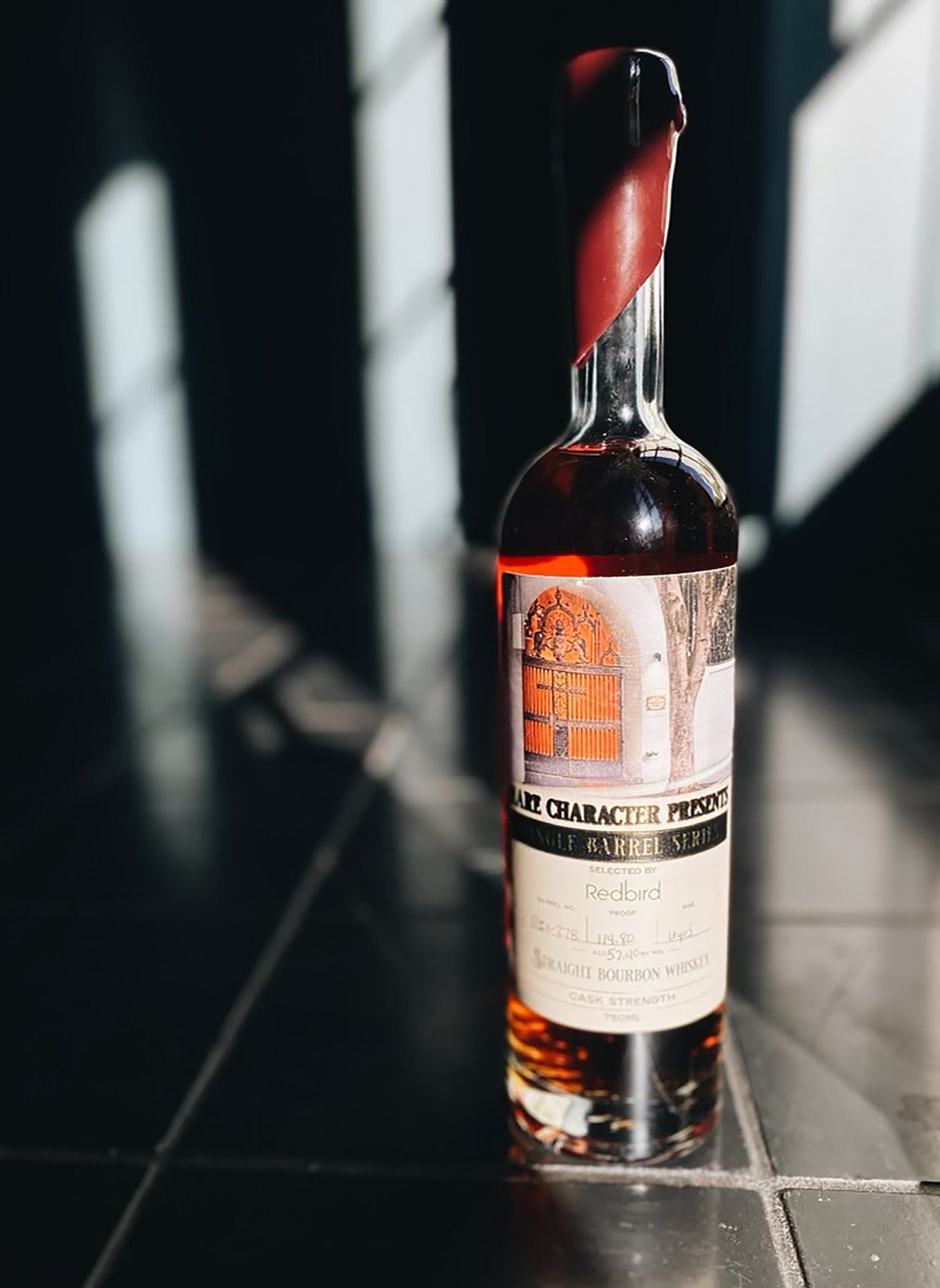 bottle of rare bourbon from redbird