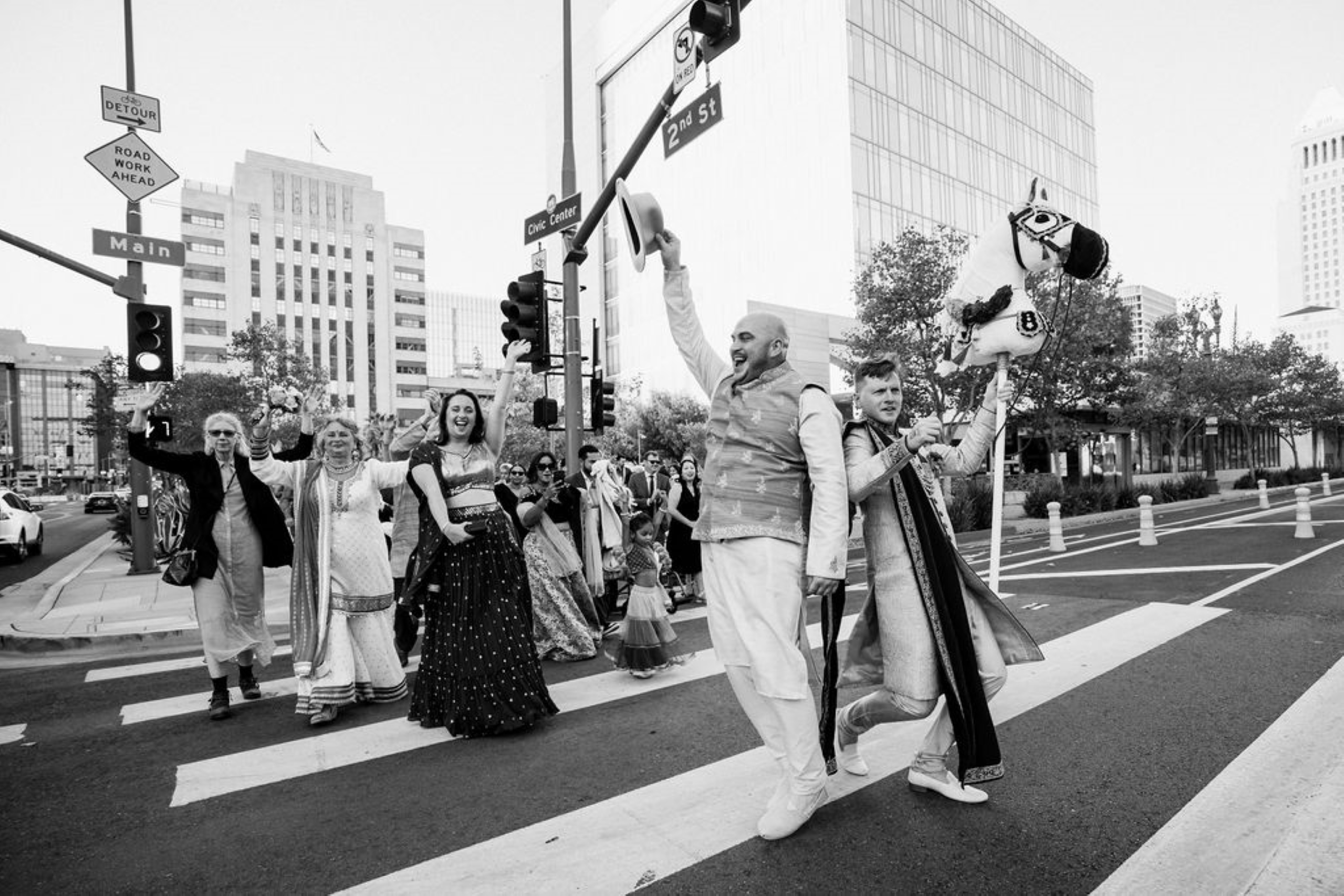 dancing in the DTLA streets with wedding party