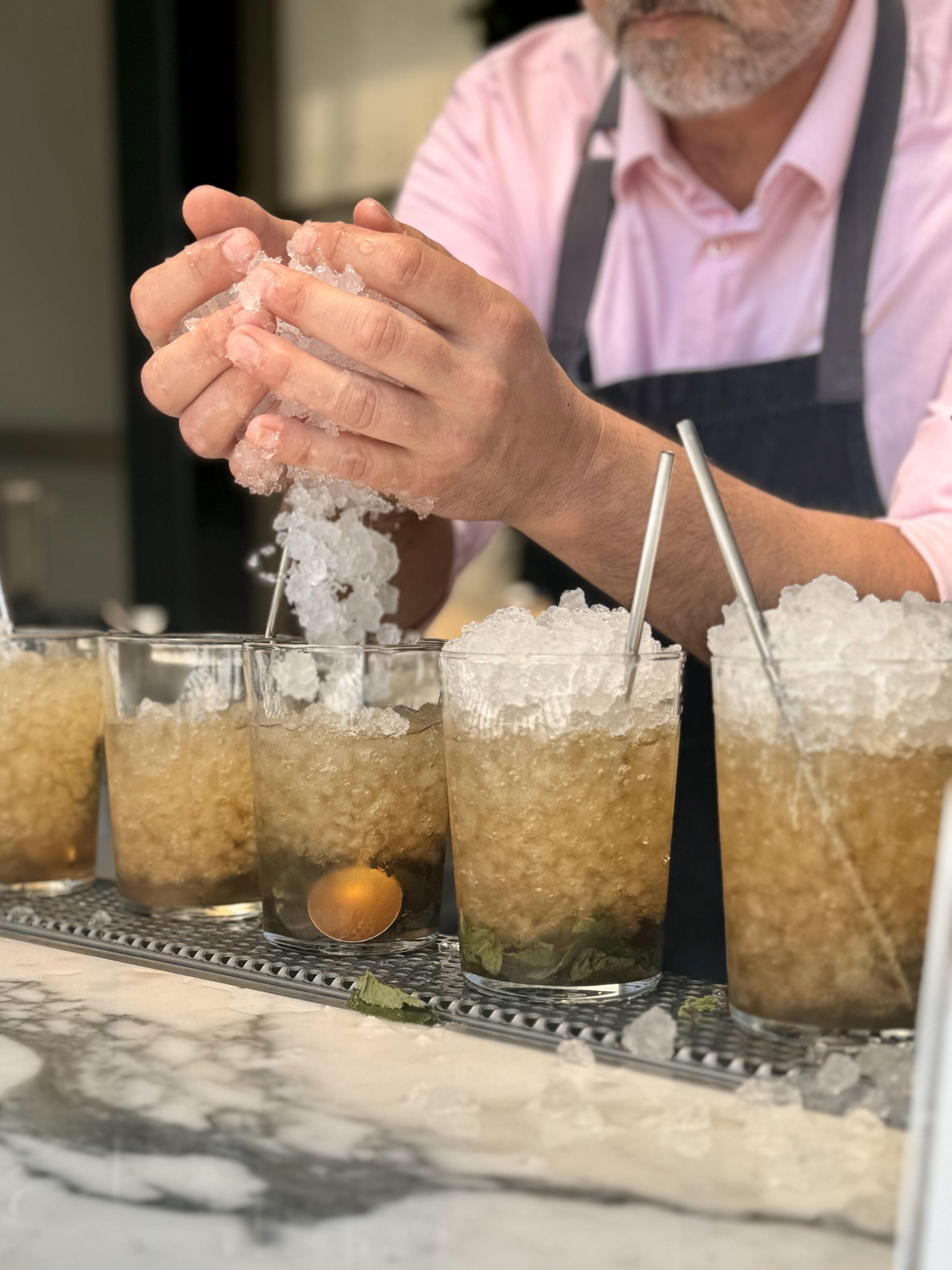 tobin shea adding ice to cocktails